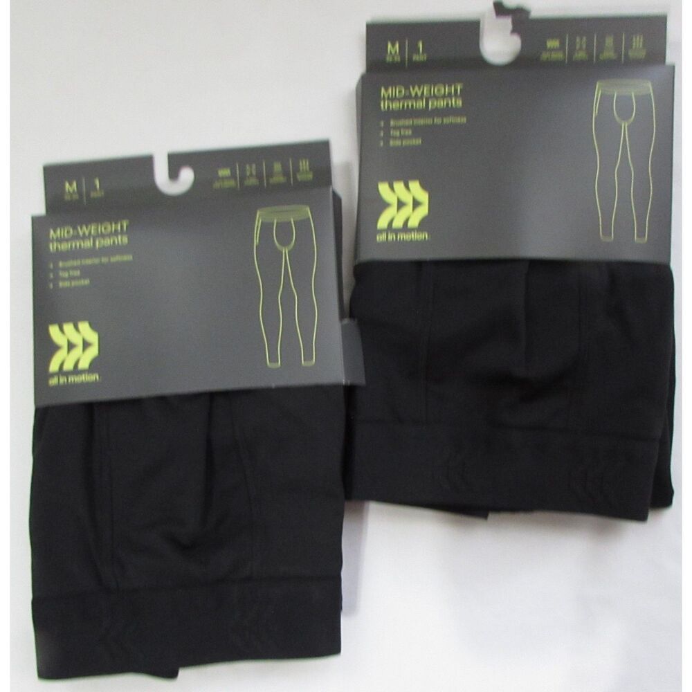 Men's mid-weight thermal pants size M 2 pair new black all in motion